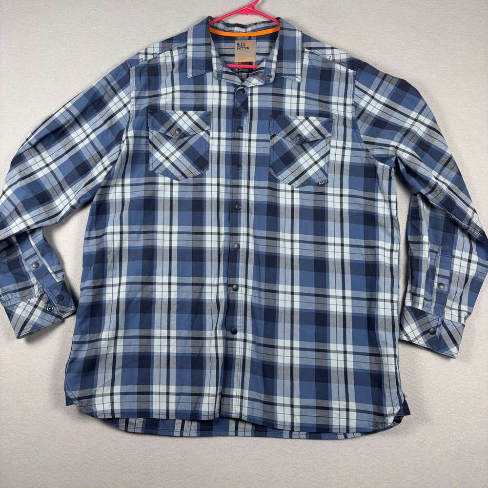 5.11 Tactical Peak Long Sleeve Shirt Plaid Snap Front XL Blue White 72469